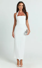 Salome Midi Dress Halter Neck Column Dress in White