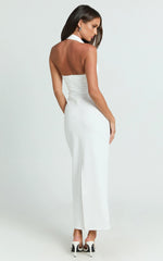 Salome Midi Dress Halter Neck Column Dress in White