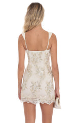Gold Thread Floral Sequin Dress in Ivory