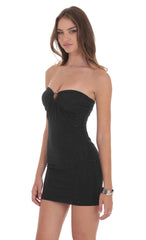 Strapless Rhinestone Embellished Dress in Black