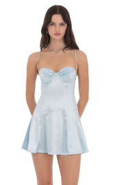 Satin Fit and Flare Dress in Baby Blue