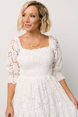 Ella Eyelet Midi Dress | White