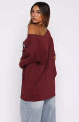 Everything In Time Off Shoulder Oversized Tee Burgundy