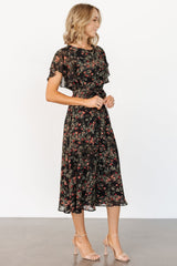 Laurel Midi Dress | Black + Red Floral