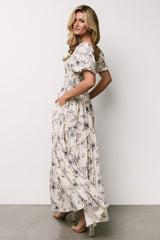 Susanna Smocked Maxi Dress | Ivory + Blue Floral