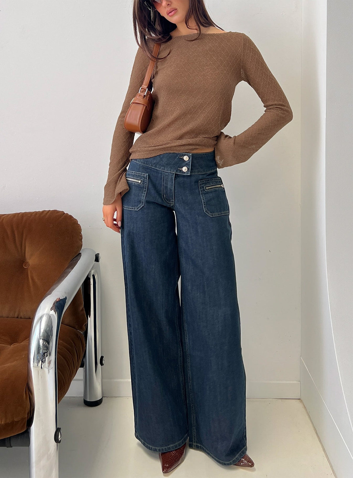 Unwritten Mid Rise Wide Leg Jeans Dark Blue Wash