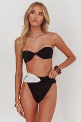 Monique High Waist Twist Bikini Bottom Black/Off White