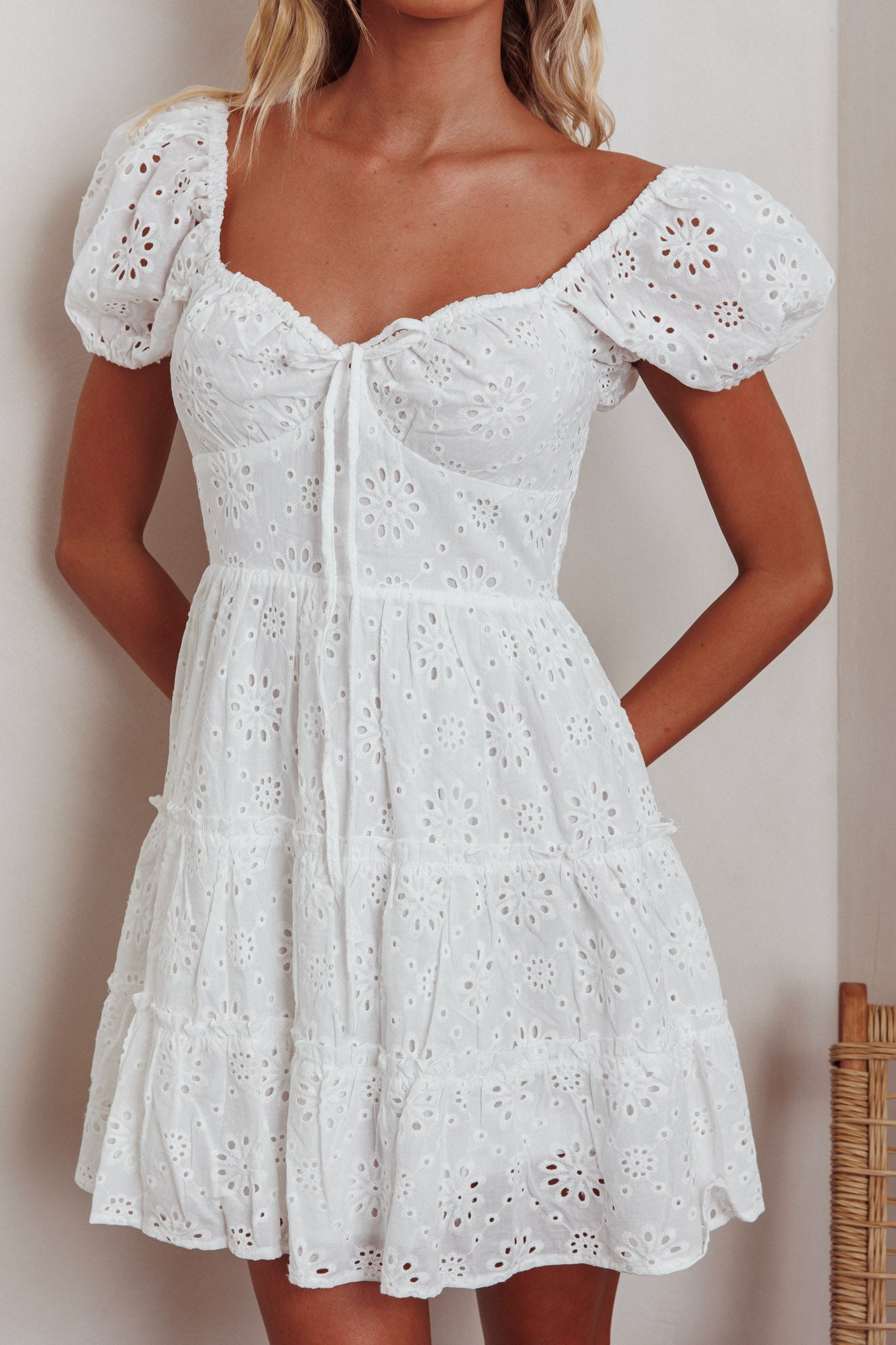 Home Sweet Home Eyelet Mini Dress White