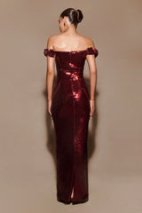 Carrie Sequin Rose Maxi Dress - Mahogany