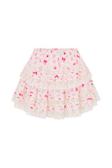 Ruffle Mini Bow & Kiss Print Skirt