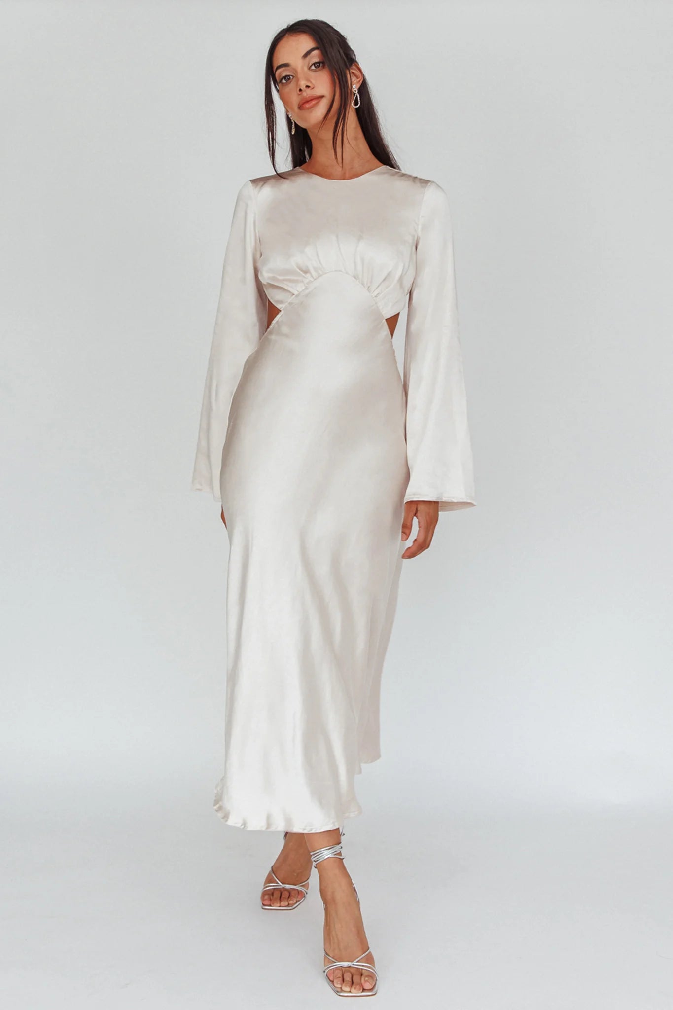 Doting Bell Sleeve Cut-Out Midi Dress Champagne