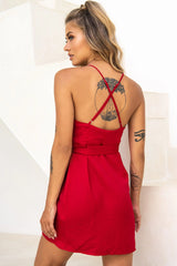 Medellin Gathered Detail Side-Tie Wrap Dress Red
