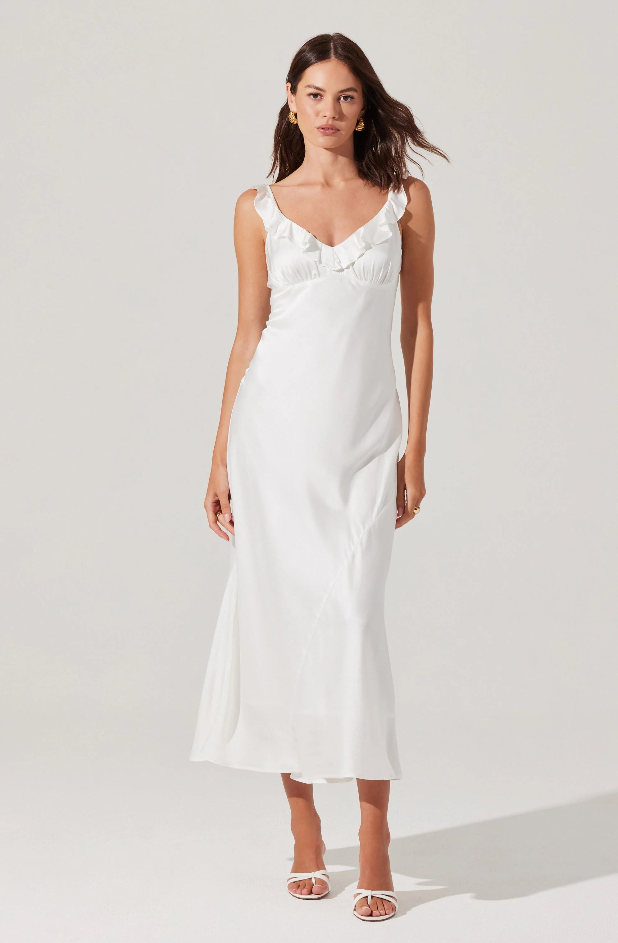 Zoie Satin Ruffle Midi Dress