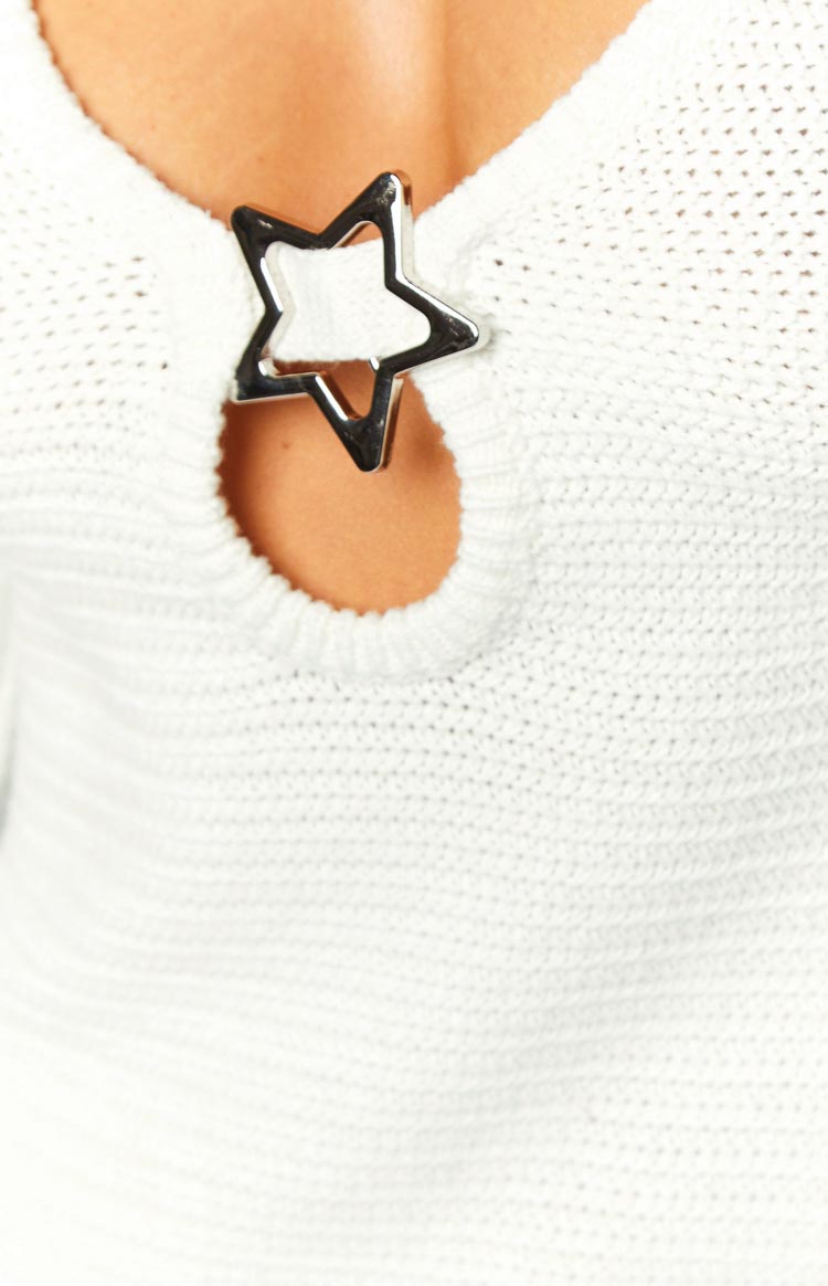Magnus White Crochet Long Sleeve Mini Dress