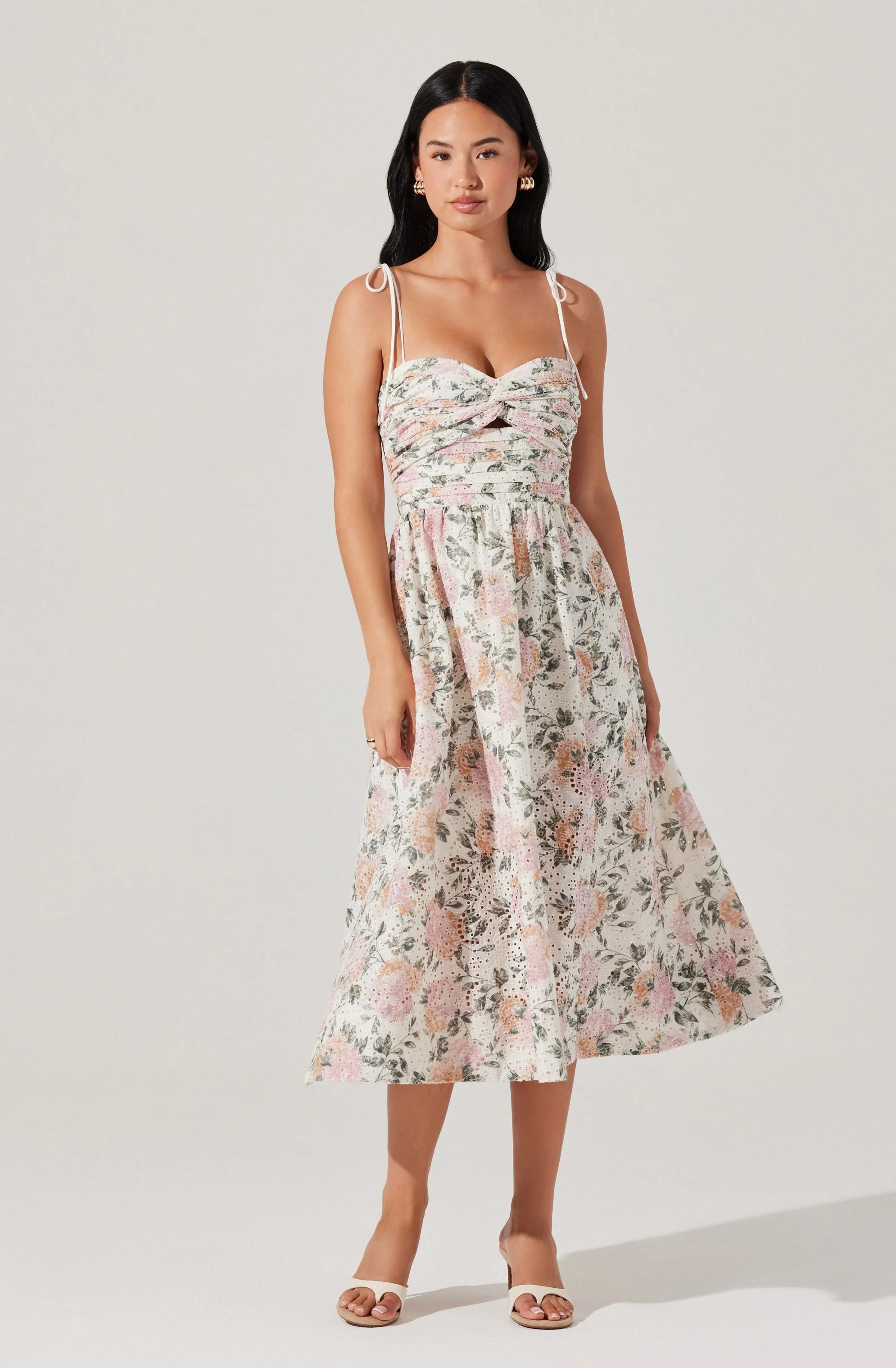Sariah Pleated Eyelet Midi Dress