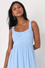 Sensational Moment Light Blue Pleated Maxi Dress