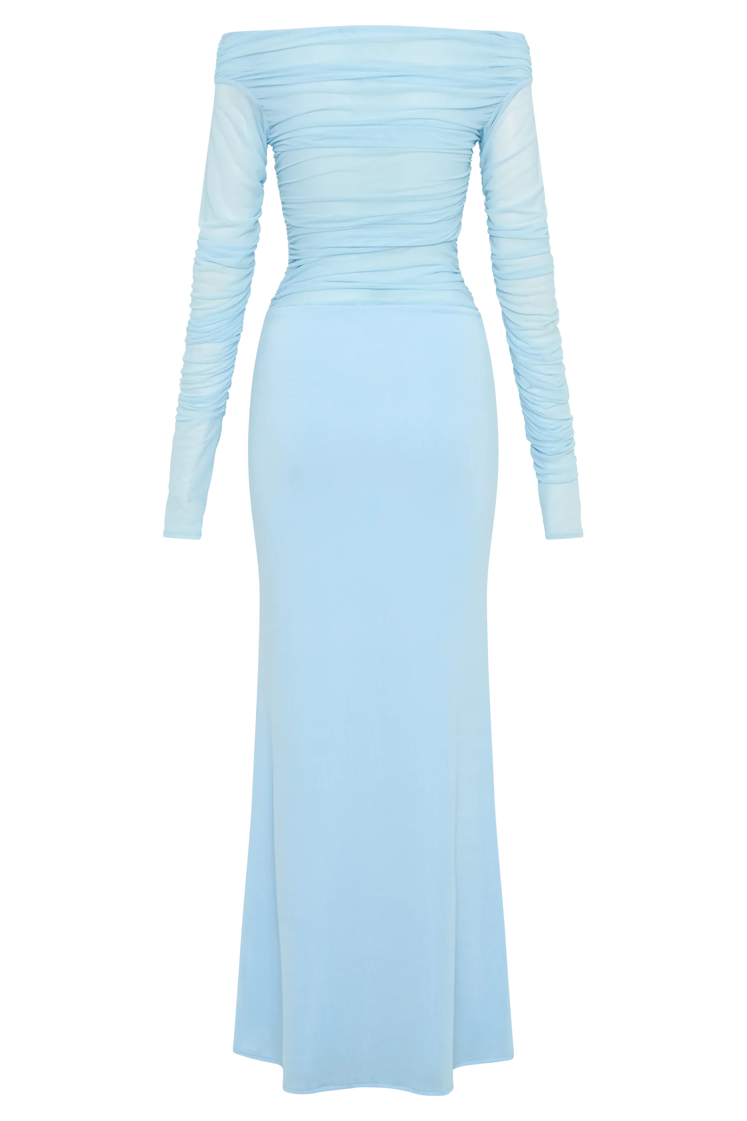 Darla Mesh And Slinky Off Shoulder Maxi Dress - Sky Blue