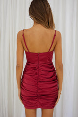 Biarritz Surplice Neckline Ruched Satin Mini Dress Plum