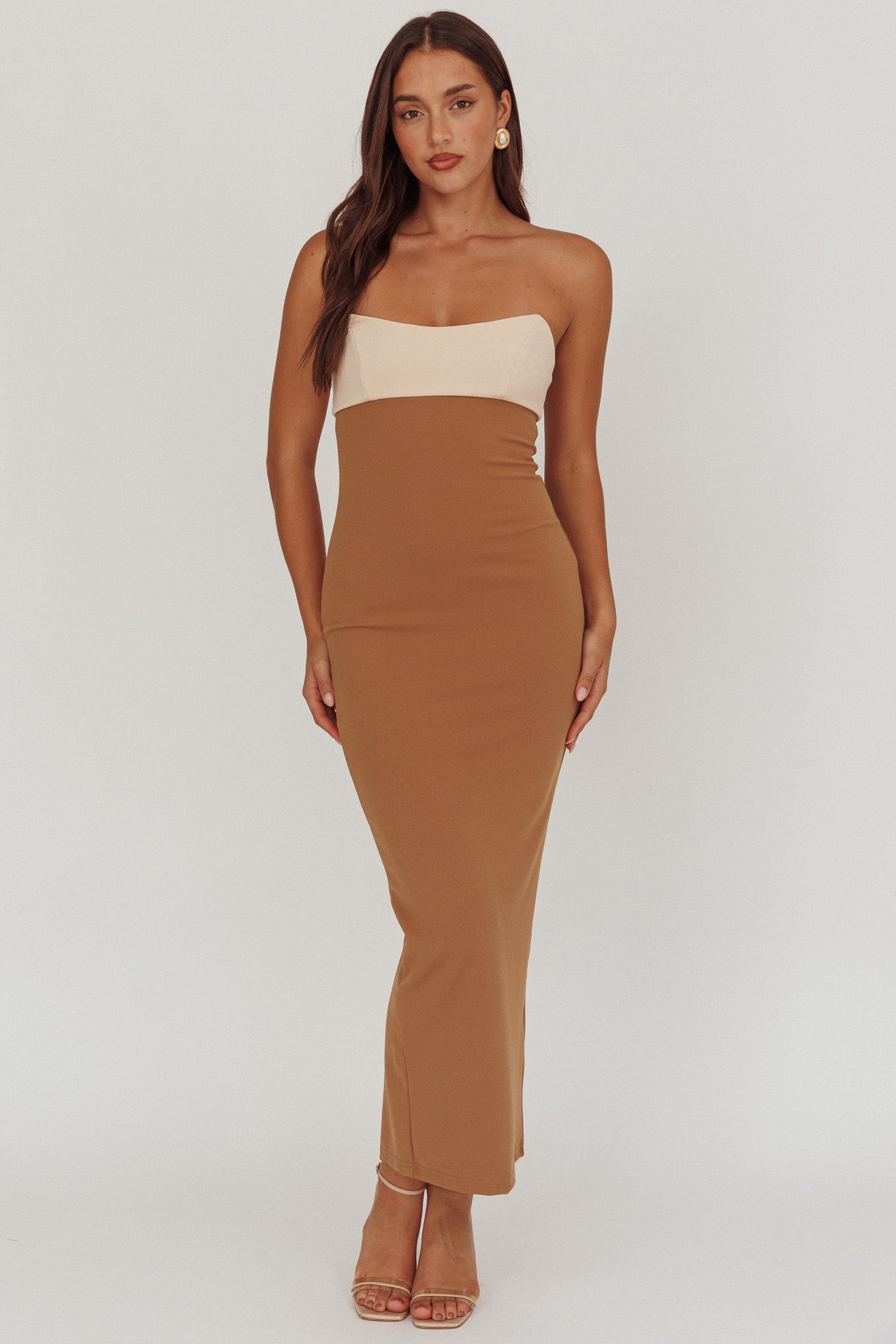Regent Strapless Maxi Dress Contrast Camel