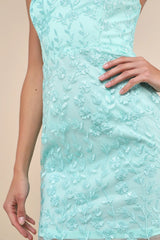 Exquisite Sensation Teal Floral Embroidered Strapless Mini Dress
