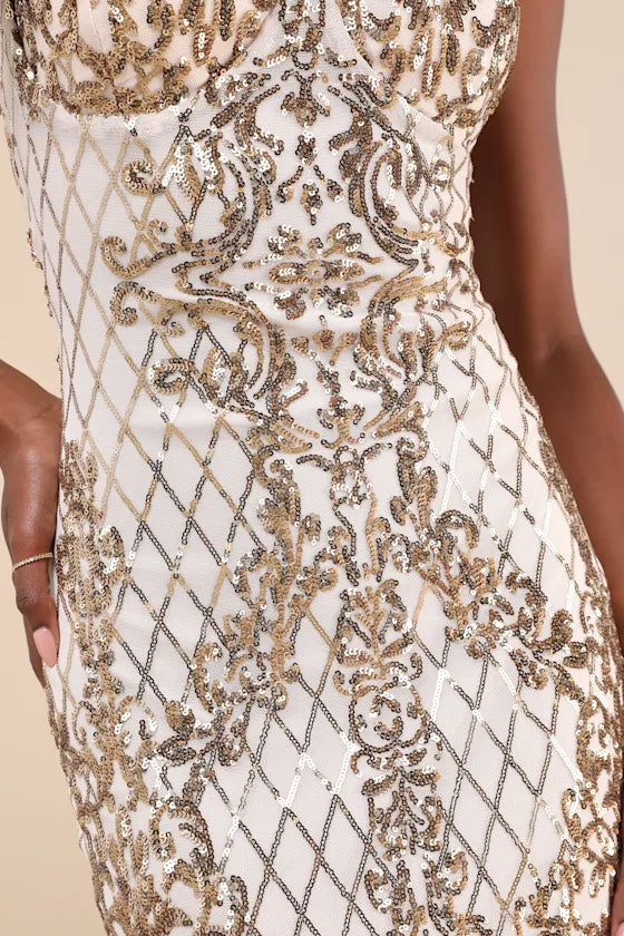 Moonlit Love Gold Sequin Sleeveless Bodycon Mini Dress