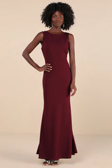 Exquisite Refinement Plum Purple Backless Bow Ruffled Maxi Dress