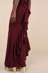 Exquisite Refinement Plum Purple Backless Bow Ruffled Maxi Dress