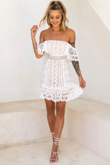 Tallulah Off-Shoulder Crochet Dress White