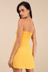 Gillian Yellow Pleated Strapless Mini Dress
