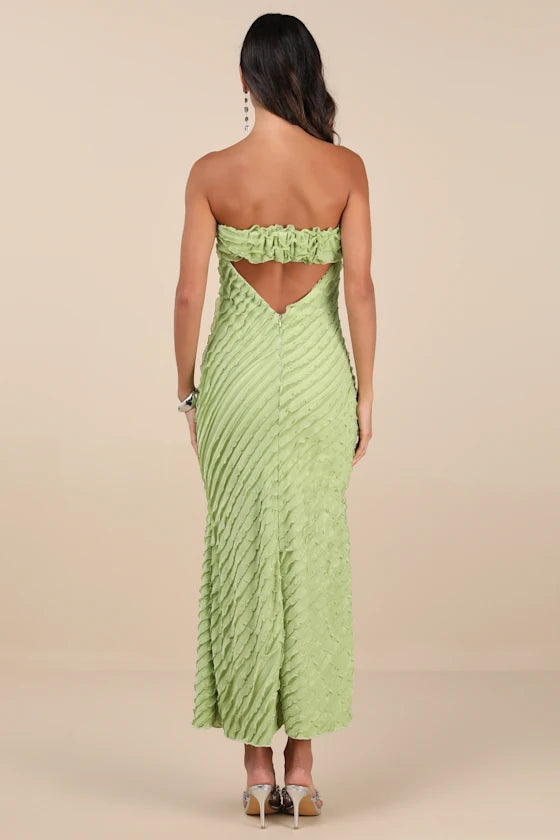 Faelyn Light Green Strapless Ruffled Midi Dress