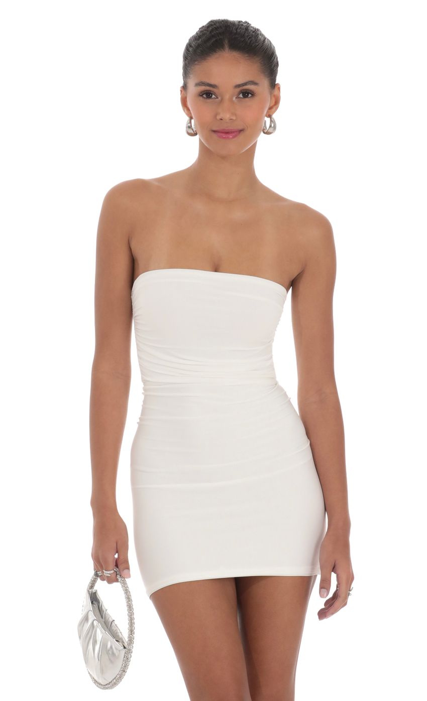 Back Cutout Strapless Dress in White