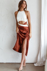 Social Butterfly Cut-Out Waist Midi Dress White Brown