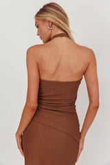 Always Ready Asymmetric Hem Halter Top Chocolate