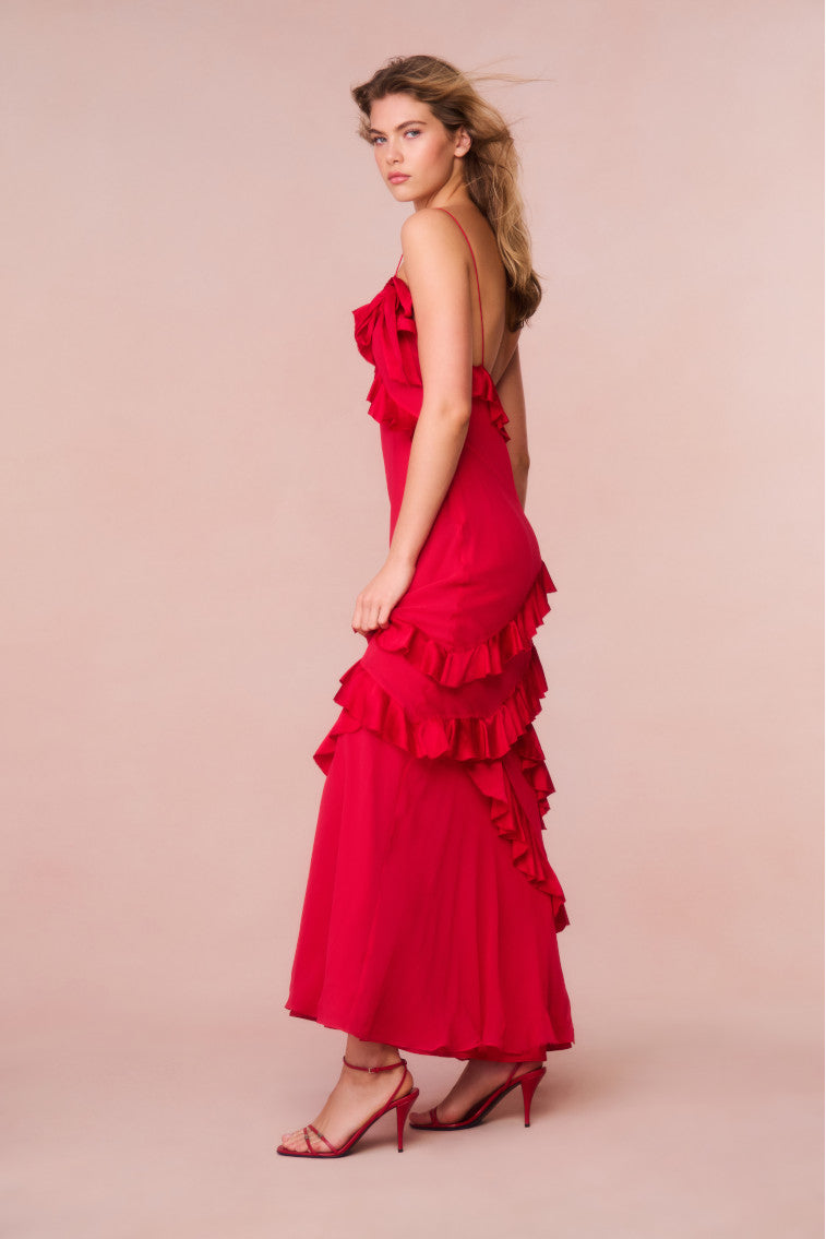 Rialto Silk Chiffon Ruffle Maxi Dress