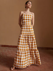 Plaid Crisscross Long Cami Dress