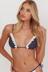 Josie Triangle String Fril Bikini Top Polka Dot
