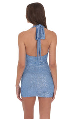 Sequin Halter Dress in Light Blue
