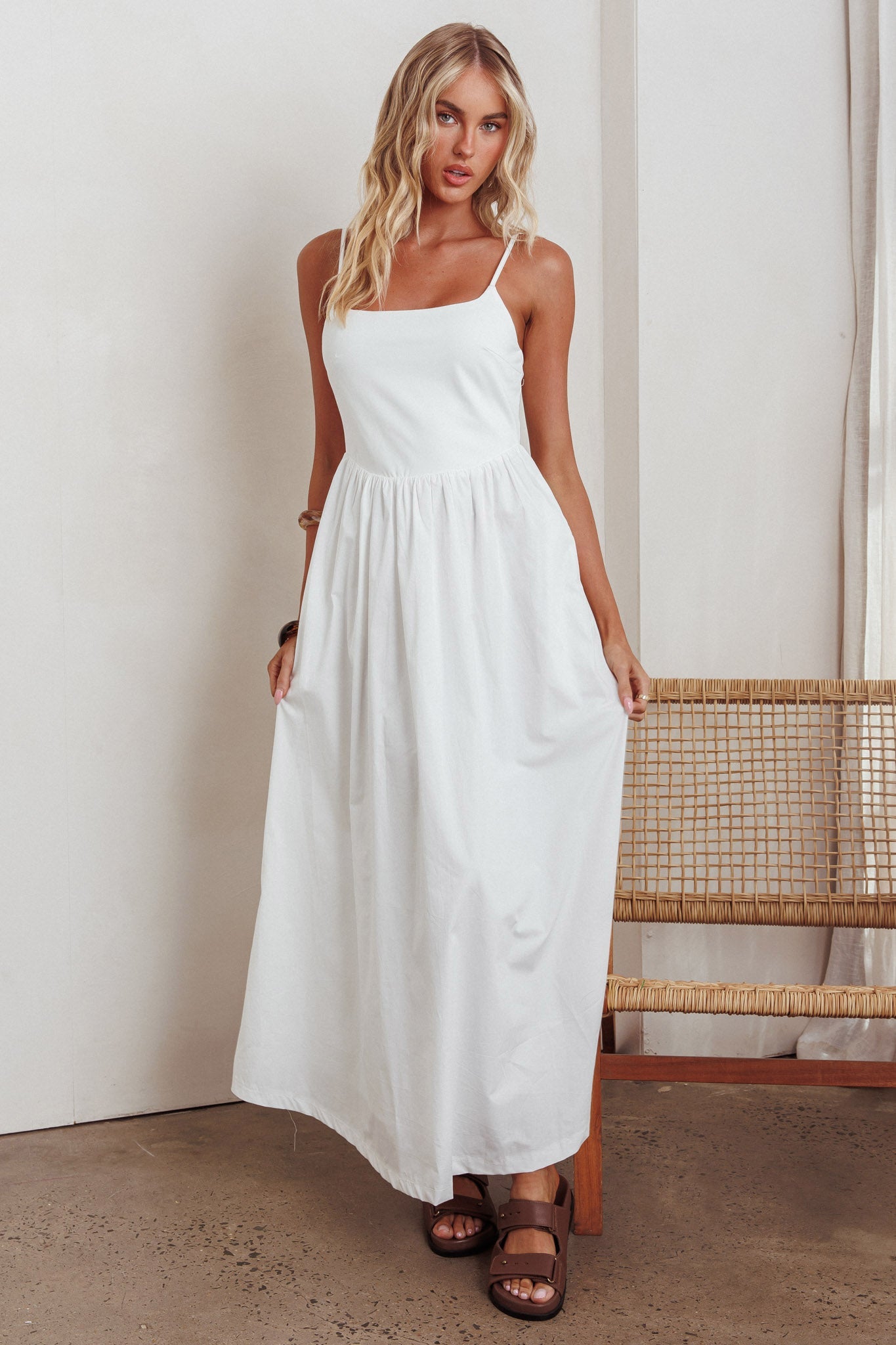 Yelizaveta Side Pocket Maxi Dress White