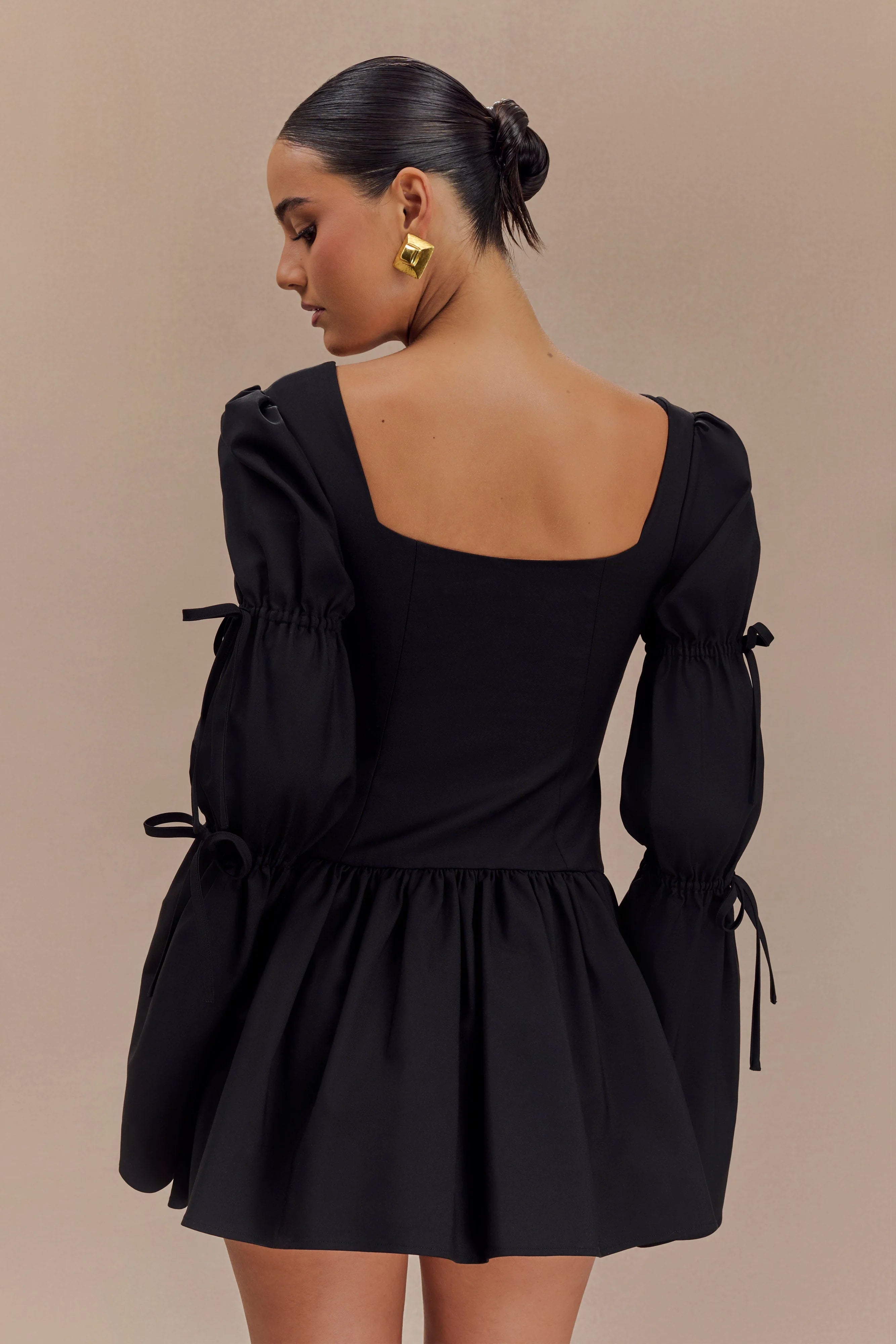 Raine Long Sleeve Cotton Mini Dress - Black