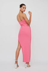 October Strapless Piping Midi Dress Hot Pink