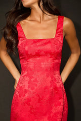 Perfectly Flirtatious Red Floral Jacquard Tie-Back Mini Dress