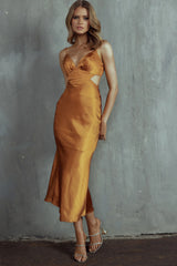 City Lights Cut-Out Waist Strappy Back Midi Dress Bronze