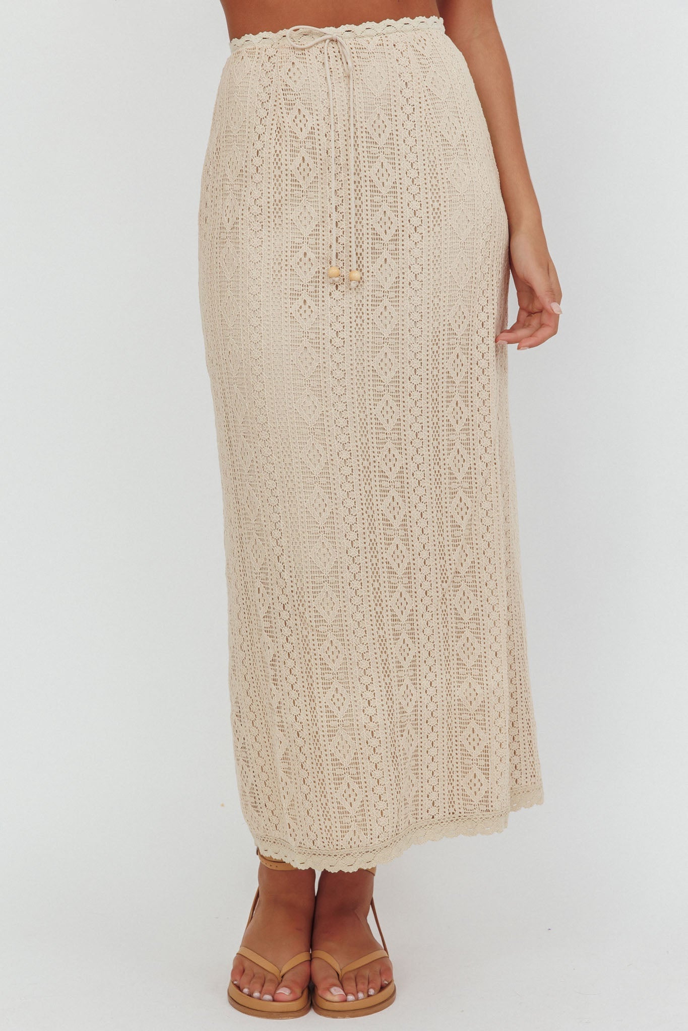 Days Away Crochet Lace Maxi Skirt Sand