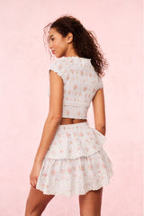 Ruffle Mini Blue Floral Skirt