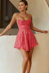 Marbella Sequin Embellished Scoop Neck Mini Dress Red