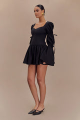 Raine Long Sleeve Cotton Mini Dress - Black