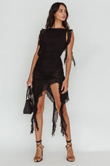 After Party Sleeveless Ruffle Trim Mini Dress Black