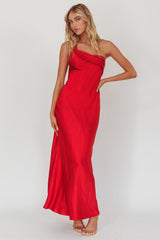 Carmel One-Shoulder Sash Maxi Dress Cherry