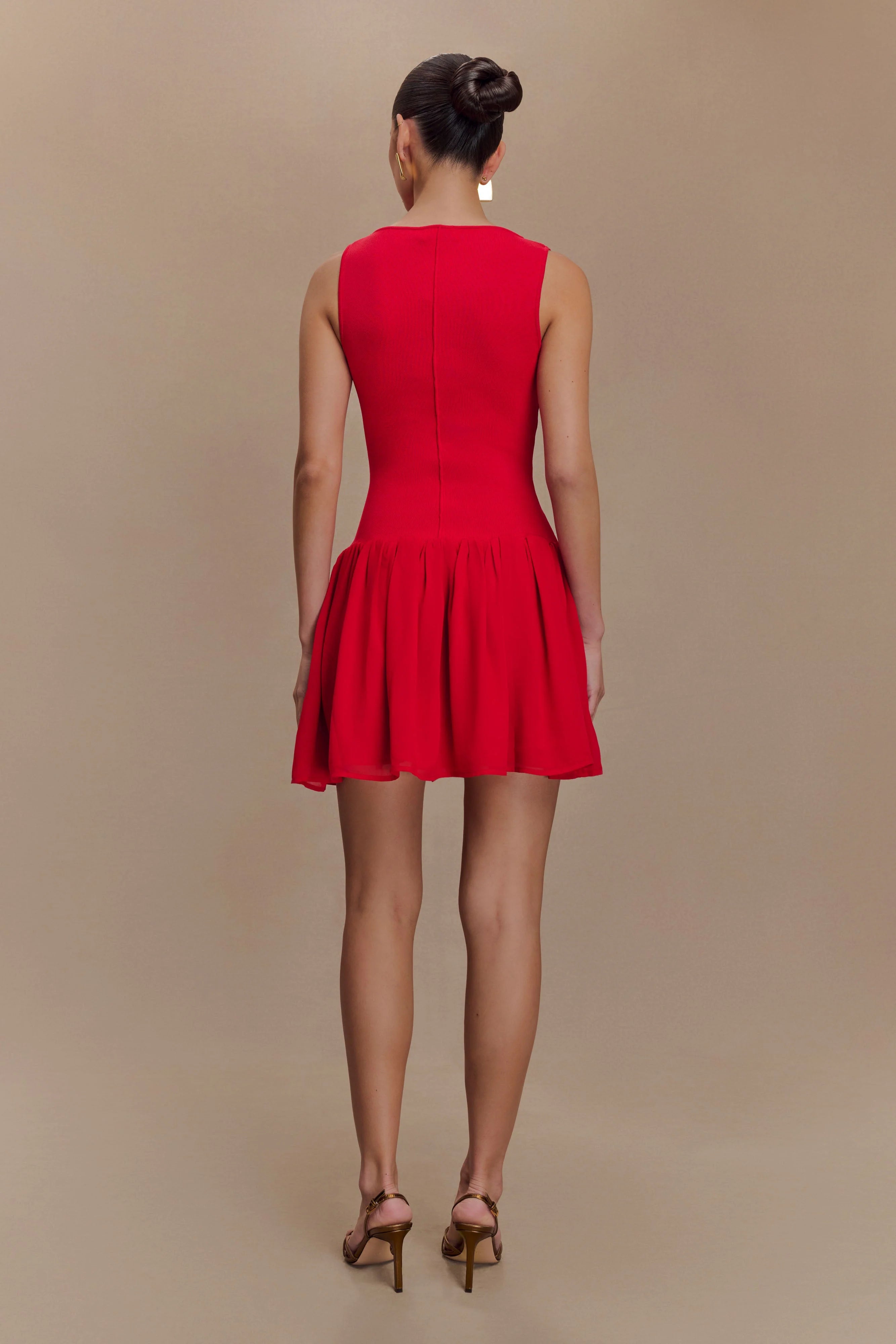 Ashleigh Knit And Chiffon Mini Dress - Red