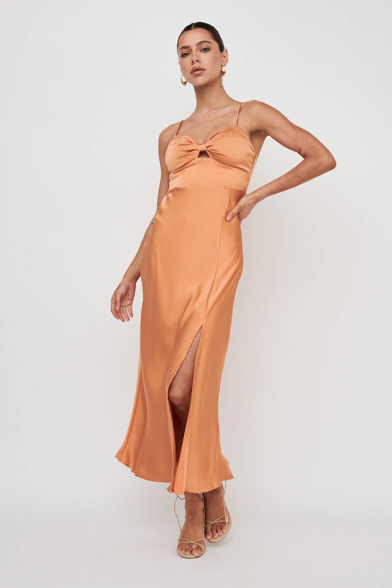 Missoula Cami Strap Padded Bust Midi Dress Orange